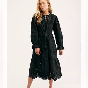 Free People Black Eyelet Peasant Dress S